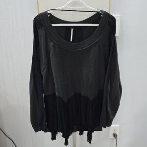 Free People Black Distressed Hem Sweatshirt